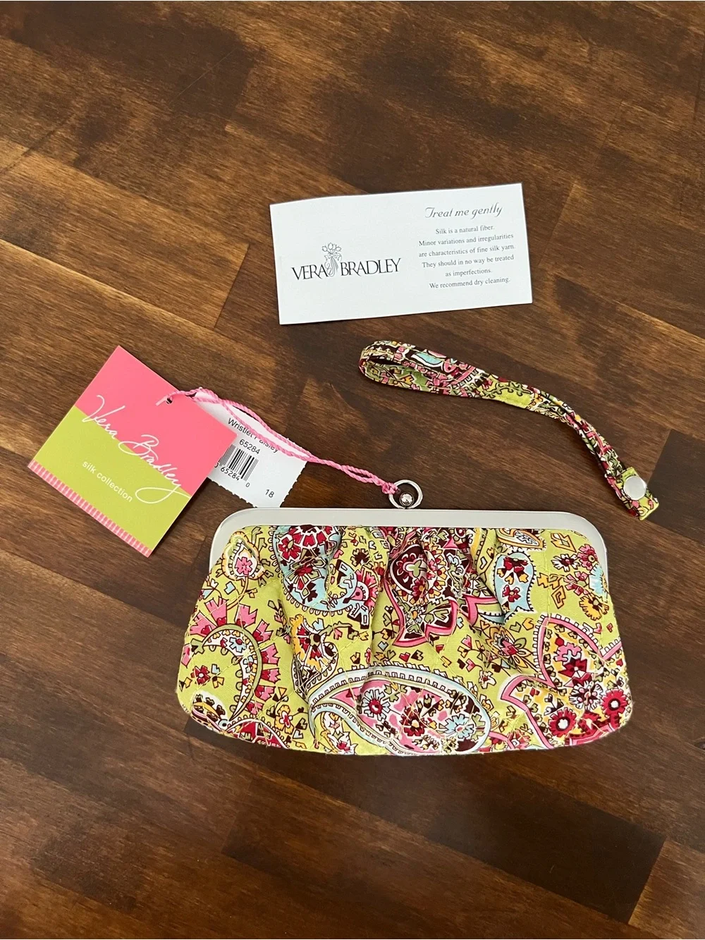 Vera Bradley Pistachio Paisley Silk Wristlet